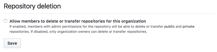 Github setting for repository deletion by members